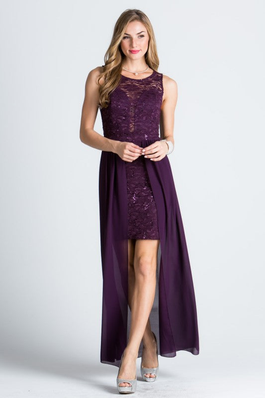 La Scala High Low Overlay Lace Dress