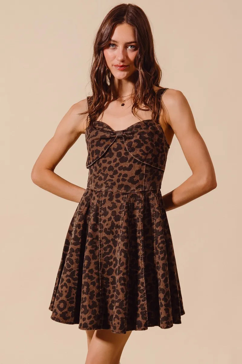 SO ME Mineral Washed Leopard Flare Cami Dress