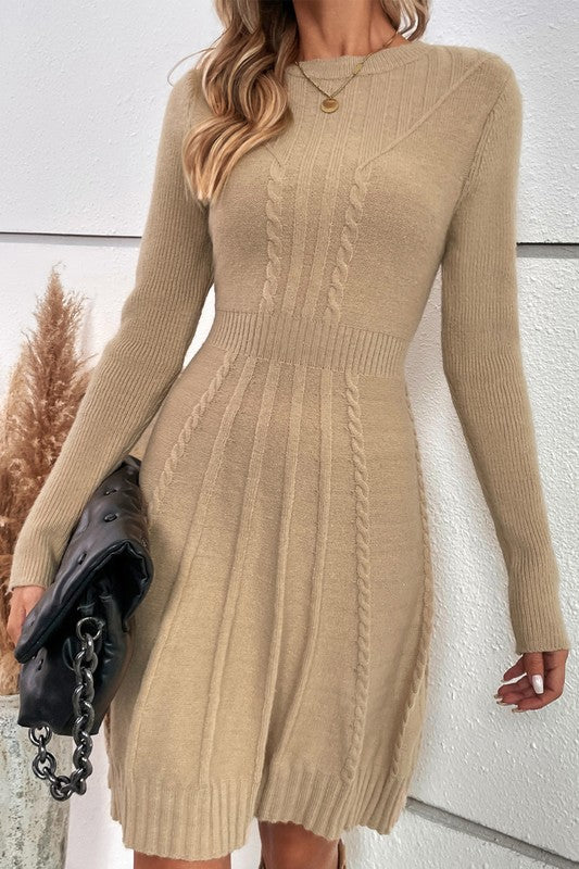Knit Cross Strip Self Fit Solid Sweater Dress