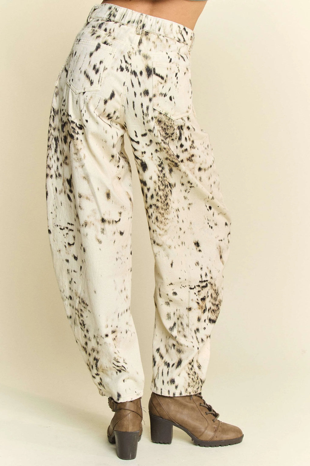 Davi & Dani Abstract Tie Dye Dot Lace Detail Barrel Pants