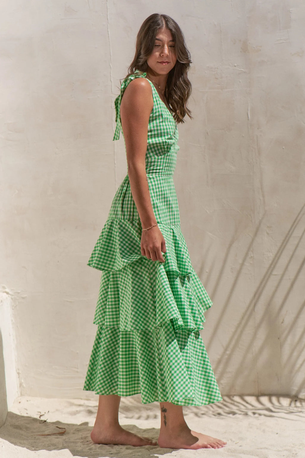 Jade By Jane Sleeveless Gingham Print Tiered Midi Dress