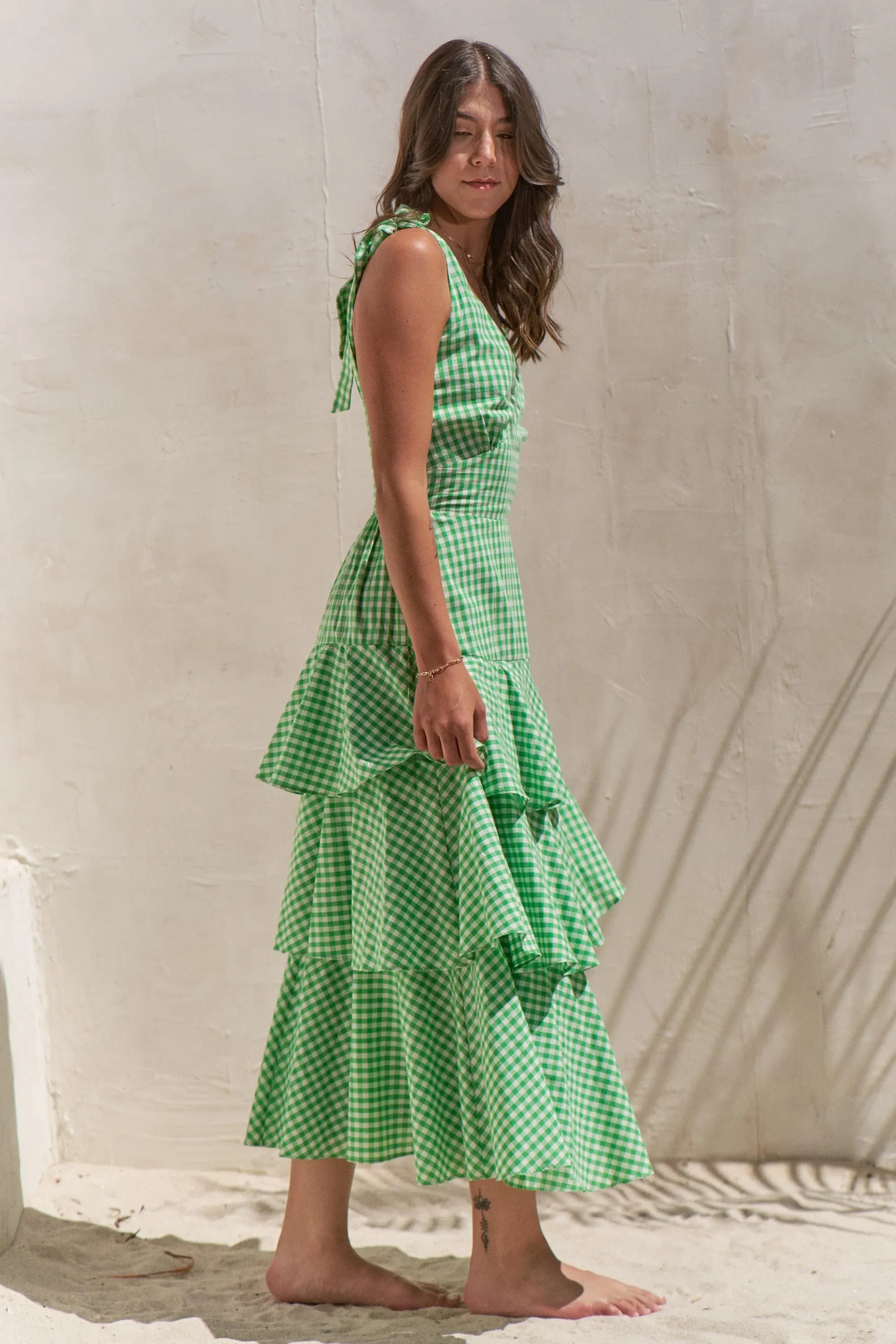 Jade By Jane Sleeveless Gingham Print Tiered Midi Dress