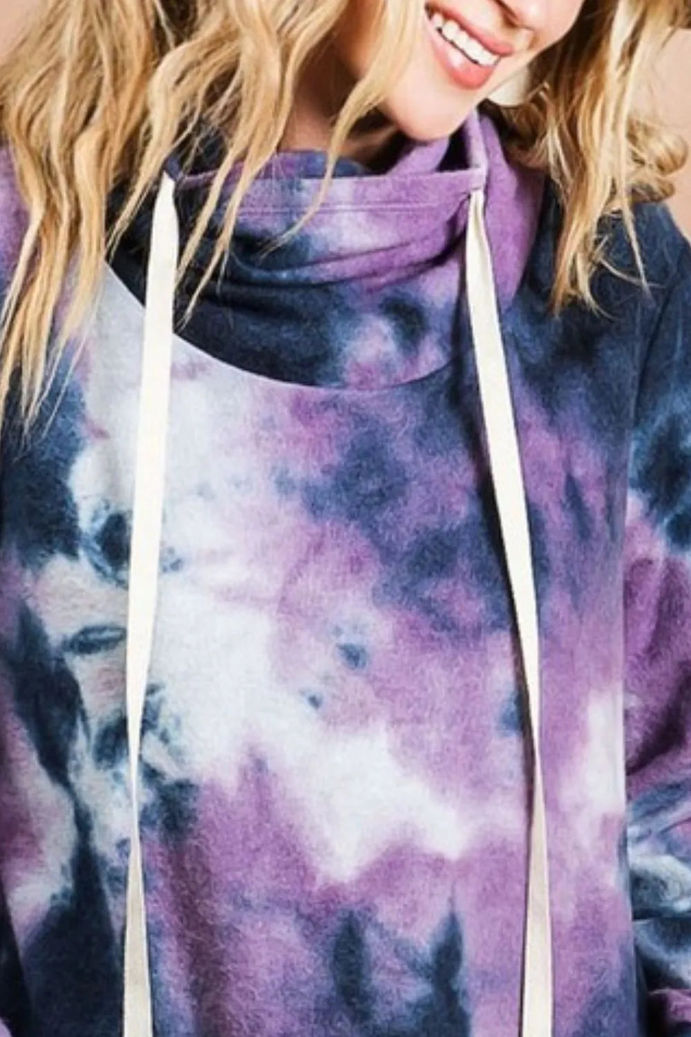 BiBi Brushed Tie Dye Overlapped Turtle Neck Sweatshirt in Purple