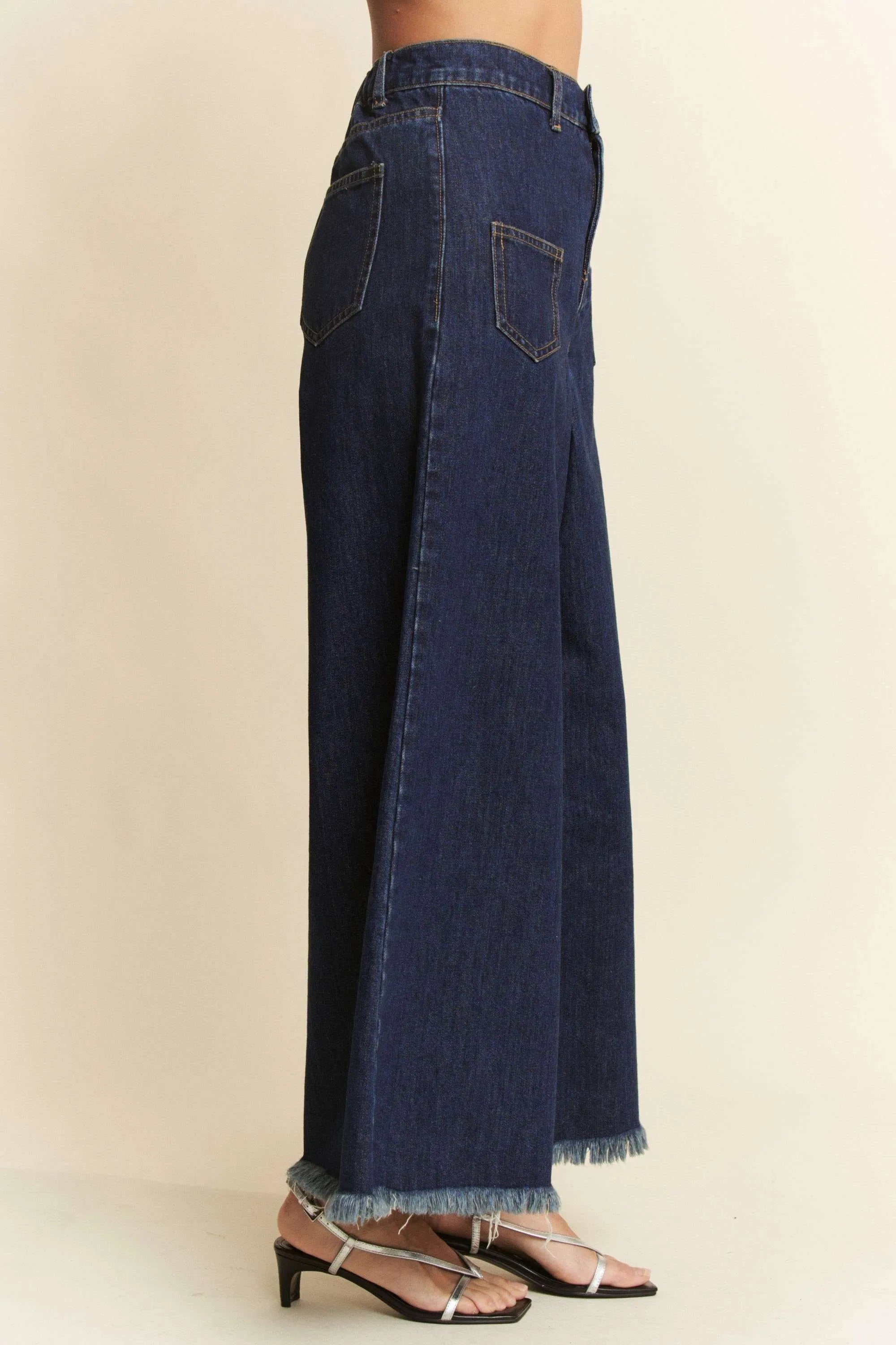 Davi & Dani Patch Pocket Wide Leg Culotte Jeans