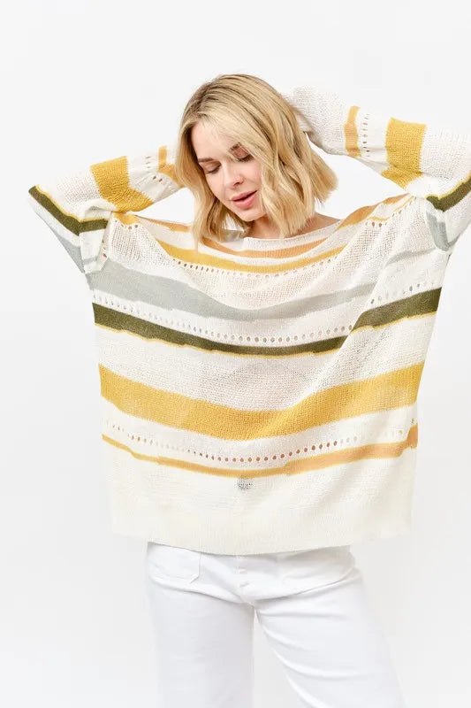 And The Why Abstract Striped Light Weight Loose Sweater