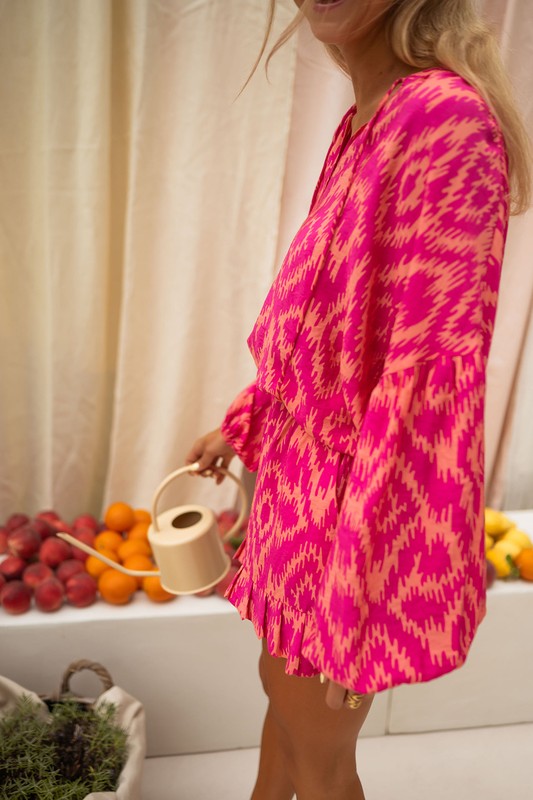 Aztec Geometric Print Top and Ruffled Shorts Set