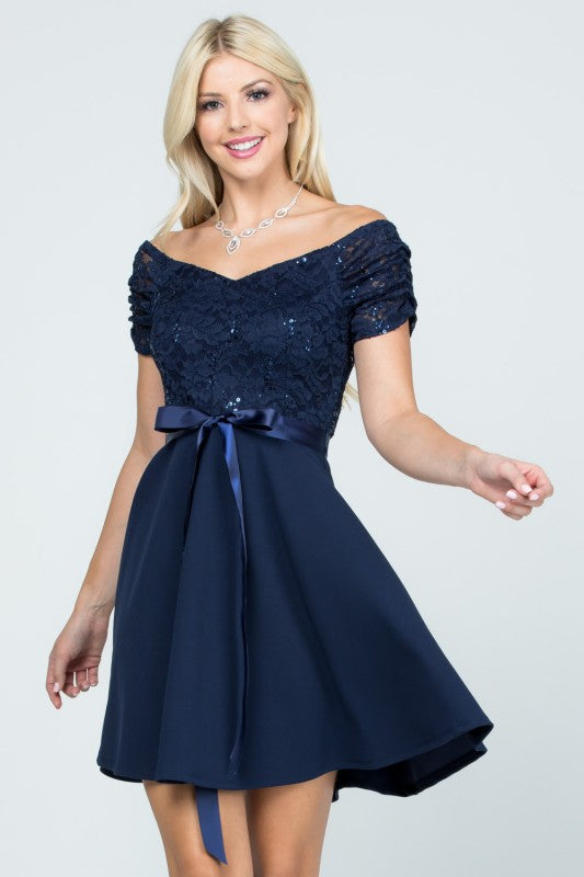 La Scala Off Shoulder Ruched Sleeve Dress